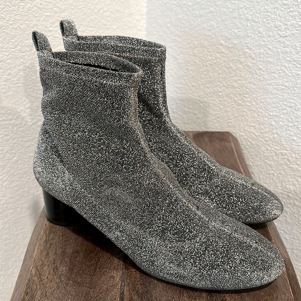 ZARA Shiny Silver/Black Sock Ankle boots Size 81/2 EUR 39